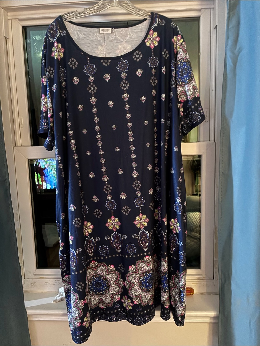 Navy Floral Scoop Neck Women's Dress